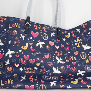 Tory Burch Kerrington Square Navy Peace Print Tote
